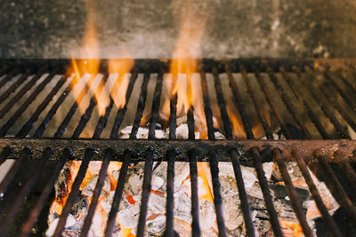 Close-up of fire on barbecue grill