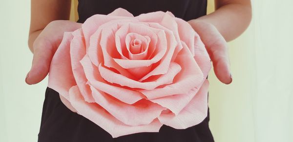 Close-up of hand holding rose bouquet