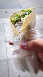 Close-up of hand holding tortilla