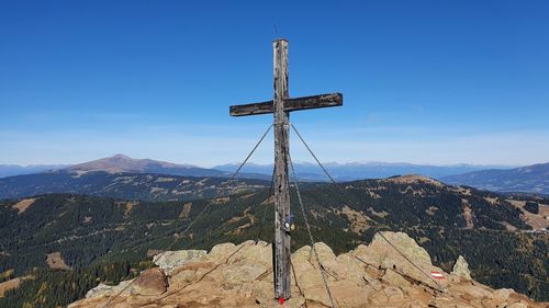 Windmill on mountain against sky