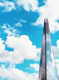 Low angle view of modern building against cloudy sky