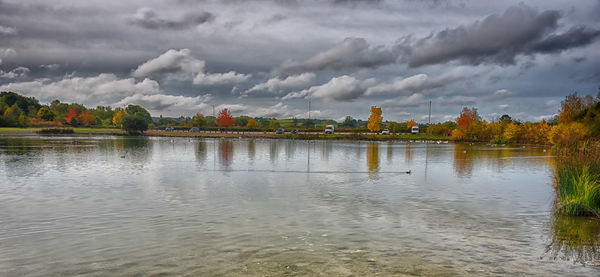 Reflection of cloudy sky in river