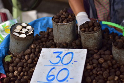 High angle view of food for sale at market stall