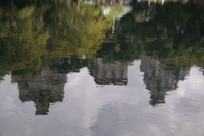 Reflection of trees in lake against sky