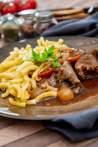 Close-up of food served in plate