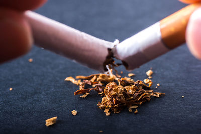 Close-up of hand holding cigarette