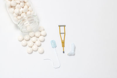 High angle view of various objects on white background
