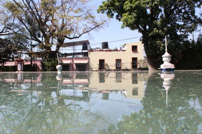 Reflection of buildings in lake