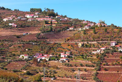 High angle view of townscape against clear sky