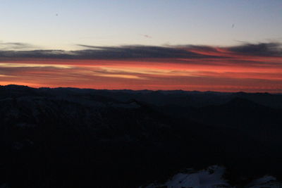 Scenic view of silhouette mountain against sky during sunset