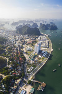 High angle view of buildings in city
