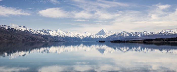 Scenic view of lake against sky during winter