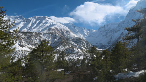 Scenic view of mountains against sky during winter