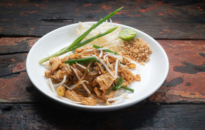 High angle view of meal served in bowl