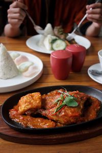 Close-up of food in plate on table