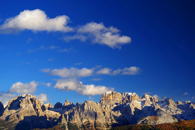 Panoramic view of mountains against blue sky