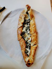 High angle view of bread in plate on table