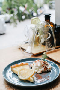 High angle view of food in plate on table