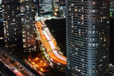 Illuminated cityscape at night