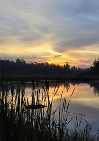 Scenic view of lake against sky during sunset