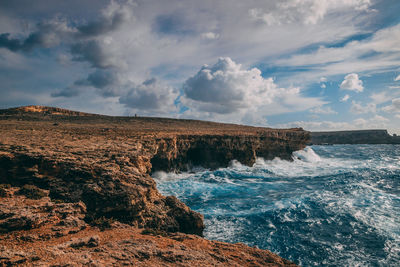 Scenic view of sea against cloudy sky