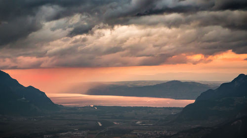 Scenic view of dramatic sky during sunset