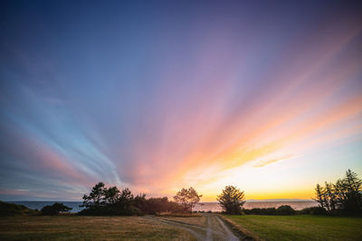 Scenic view of field against sky during sunset