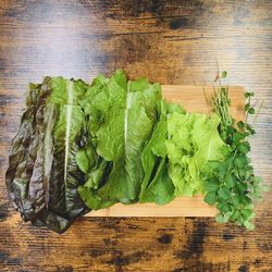 High angle view of vegetables on cutting board