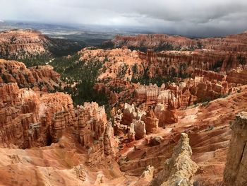 Panoramic view of rock formations against cloudy sky