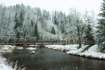 Frozen river against sky during winter