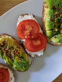 High angle view of breakfast served in plate