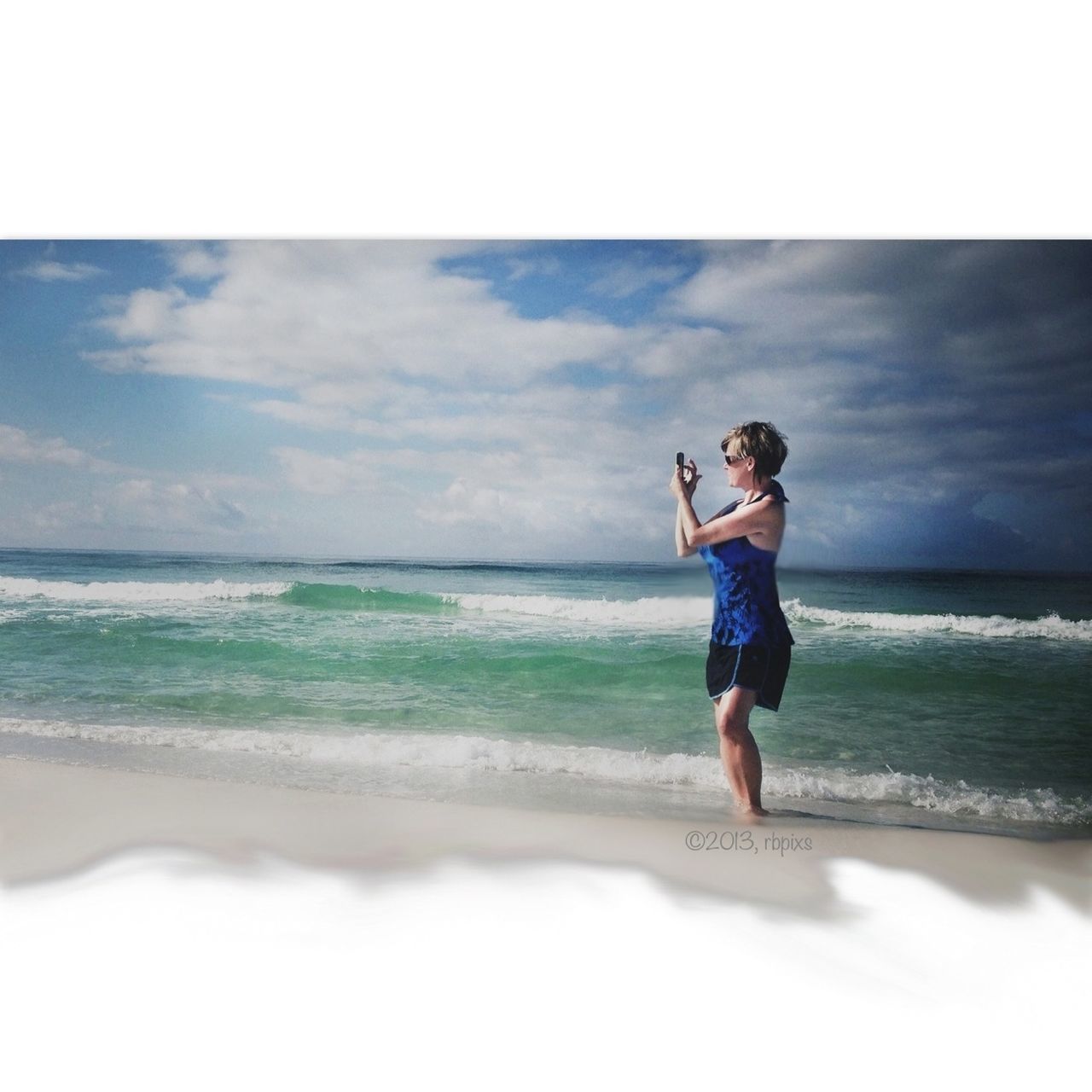 sea, beach, full length, horizon over water, water, shore, lifestyles, leisure activity, casual clothing, sky, sand, person, childhood, young adult, vacations, standing, wave, day