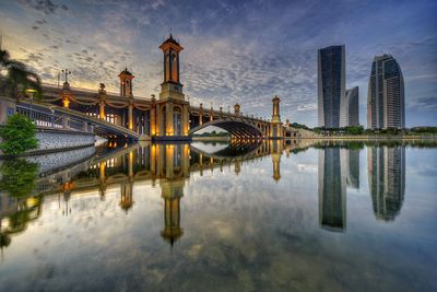 Reflection of buildings in city