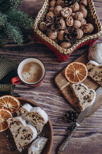 Christmas flat lay cake on a wooden table