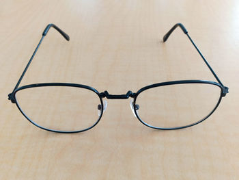 Close-up of eyeglasses on table