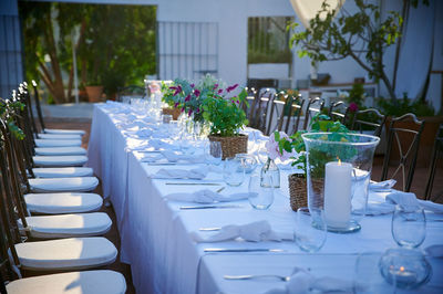 Potted plants on table in restaurant