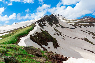 Scenic view of snowcapped mountains against sky