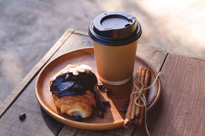 High angle view of coffee on table