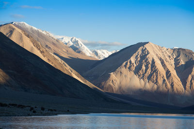 Scenic view of snowcapped mountains against sky during winter