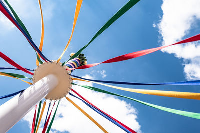 Low angle view of poles against sky