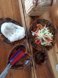 High angle view of vegetables in bowl on table