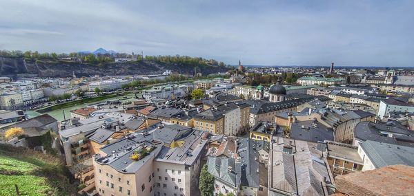 High angle view of townscape against sky