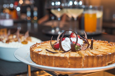 Close-up of cake slice in plate on table