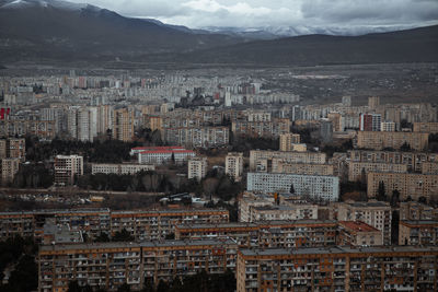 High angle view of buildings in city