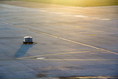 High angle view of airplane on runway