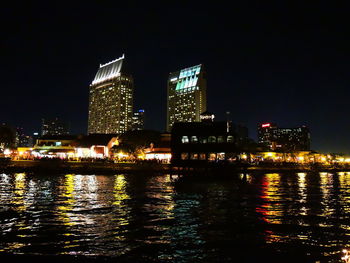 Illuminated city at waterfront