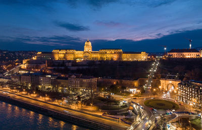 Night buda castle in budapest, hungary. palatial venue for the hungarian national gallery