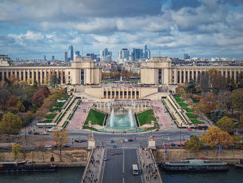 Closeup aerial view of the trocadero area with la defense metropolitan district