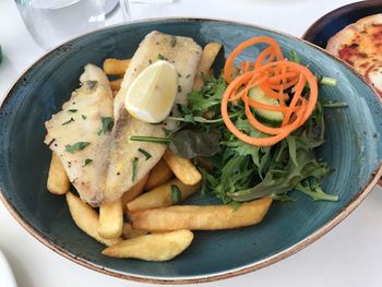 High angle view of food in plate on table