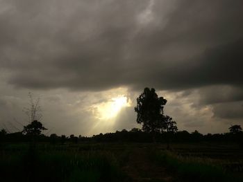 Scenic view of field against cloudy sky